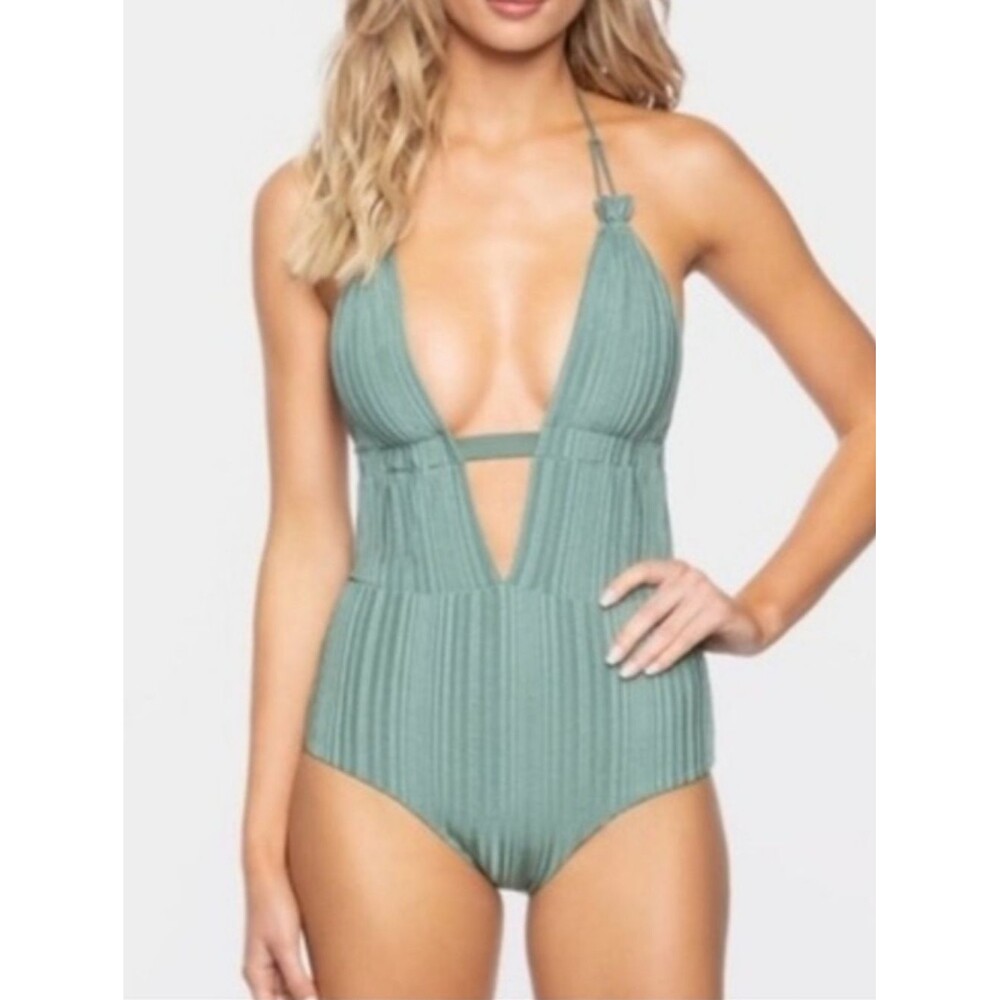 TAVIK Emme Green Slinky Rib One Piece Swimsuit Size S New Boho Trendy Feminine - Picture 3 of 6